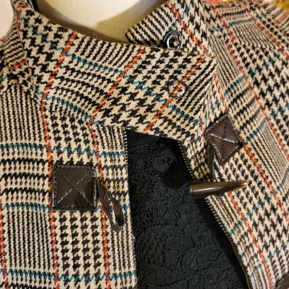 Vintage Benetton houndstooth vest brown trim cap sleeve wool blend small - Picture 7 of 16